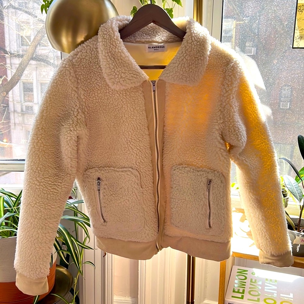 Glamorous white teddy fleece jacket